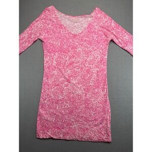 Lilly Pulitzer Tunic Top Women Small Pink White Sea Shells V-Neck 76469 Cotton